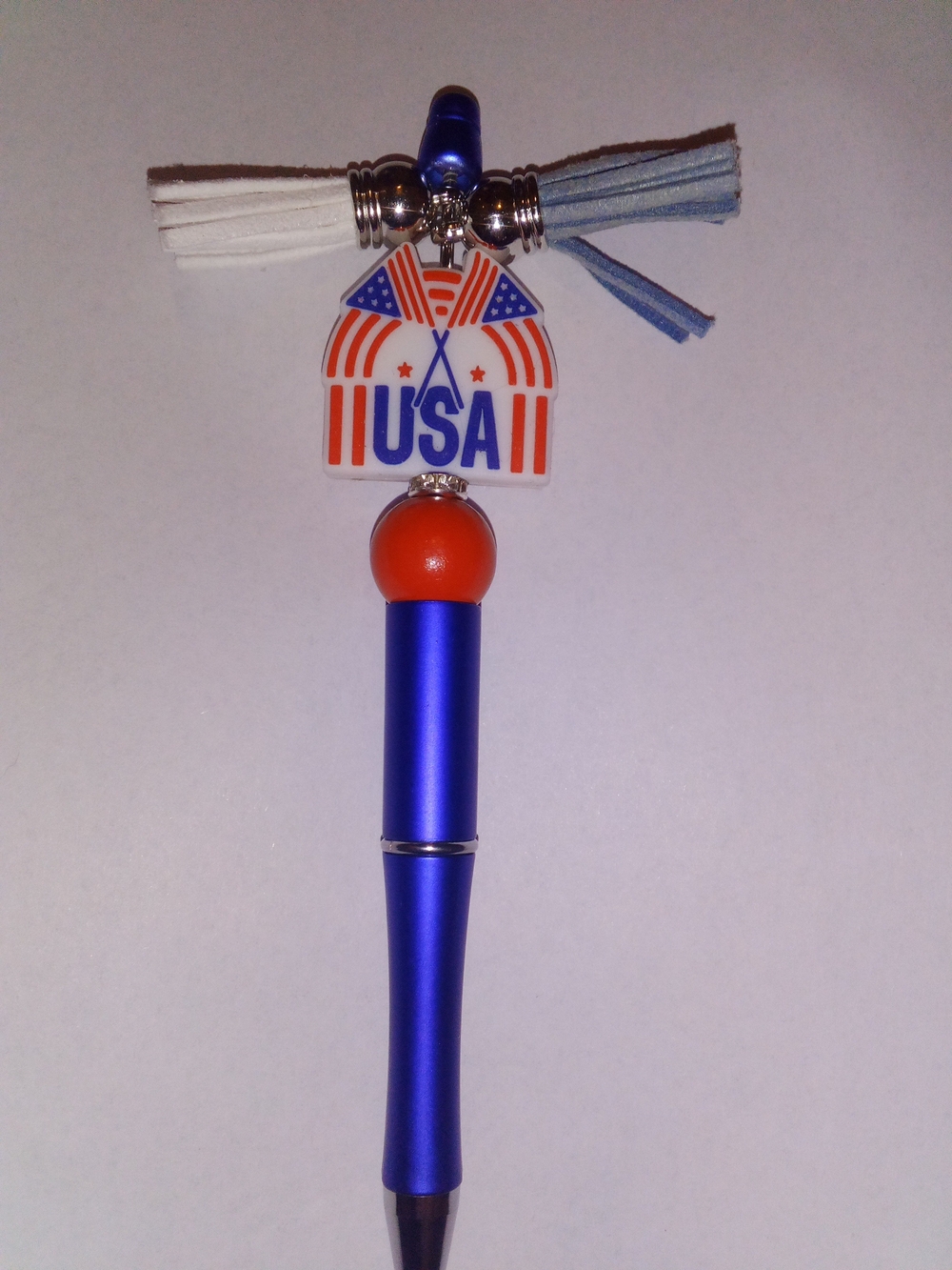 Patriotic USA Tassel Ballpoint Pen with Charm - Red, White & Blue